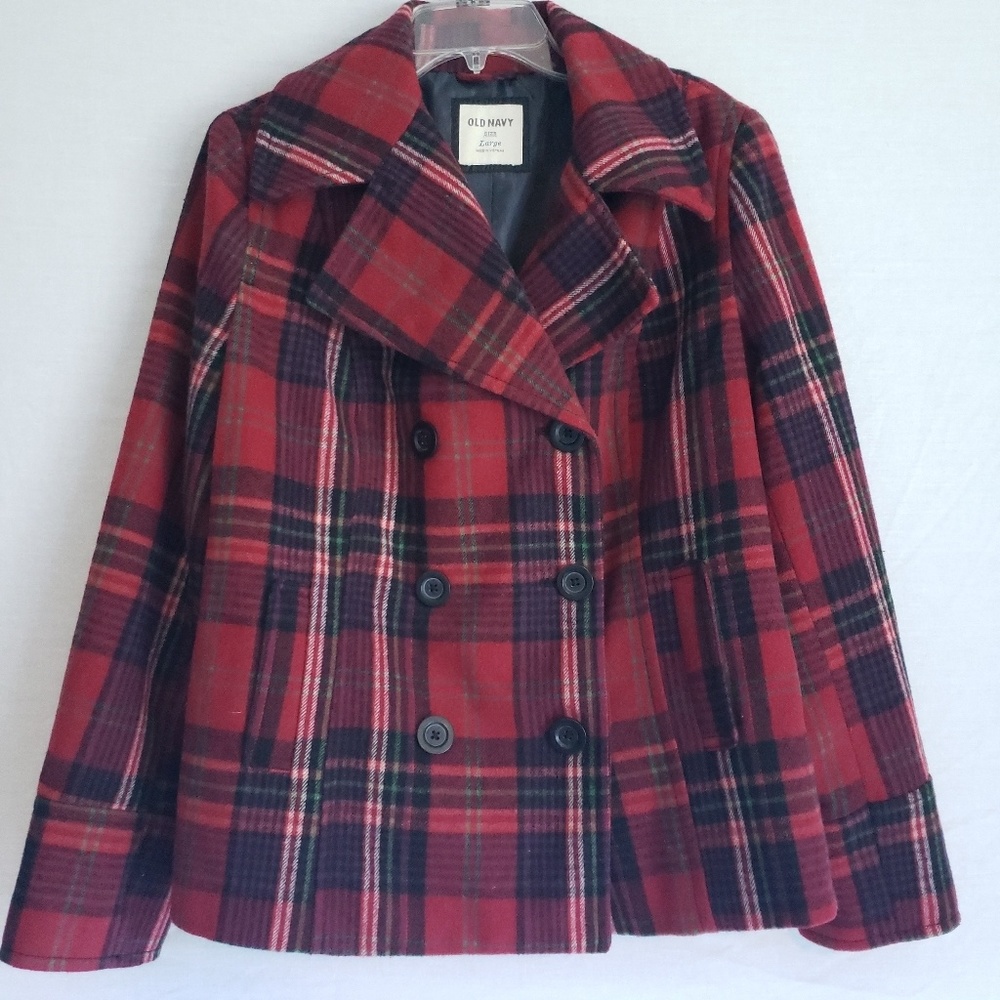 Plaid Wool Pea Coat